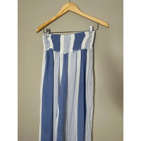 Ocean Drive Striped Wide Leg‎ Pants Smocked Waist Blue White Boho Beachy Medium - Image 2