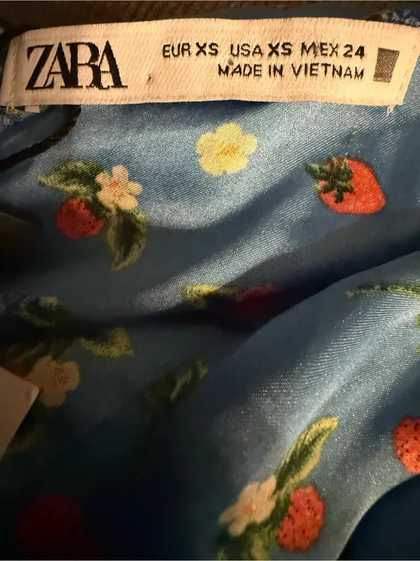 Zara Satin Blue Floral Short Puff-Sleeve Mini Dress - Image 8