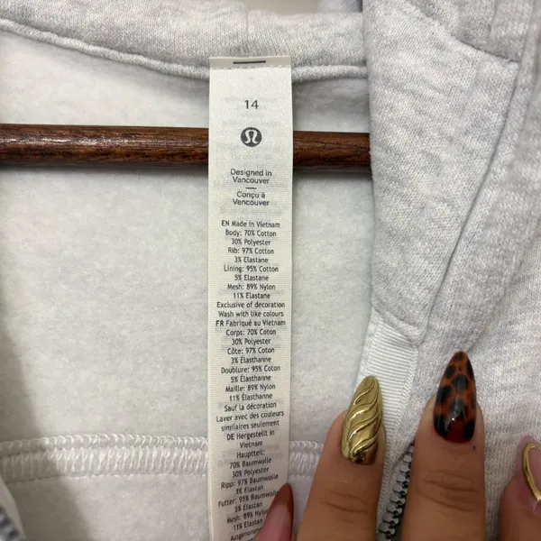 Lululemon Scuba Full Zip Hoodie Gray Size 14 NWT Cotton Athleisure Jacket Logo - Image 11