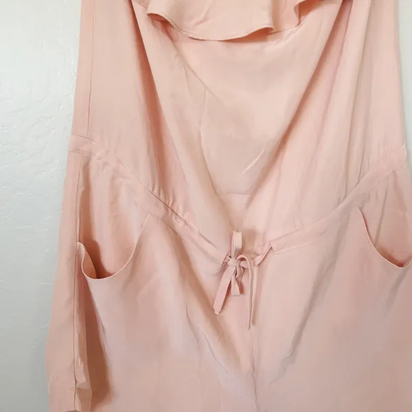 Amanda Uprichard Silk Strapless Ruffle Drawstring Romper Blush Pink Size L - Image 3