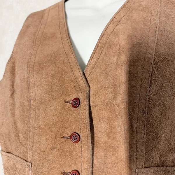 Learsi Women’s Genuine Leather Suede Vest V-Neck Barncore Cowgirl in Brown L - Image 3