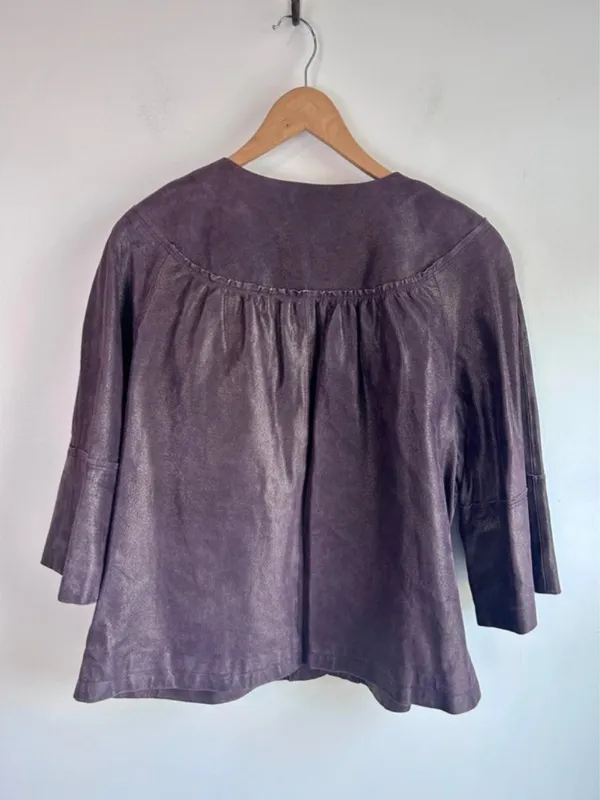 Terry Lewis Aubergine Leather Cropped Jacket‎ | Size M Purple Size M - Image 2