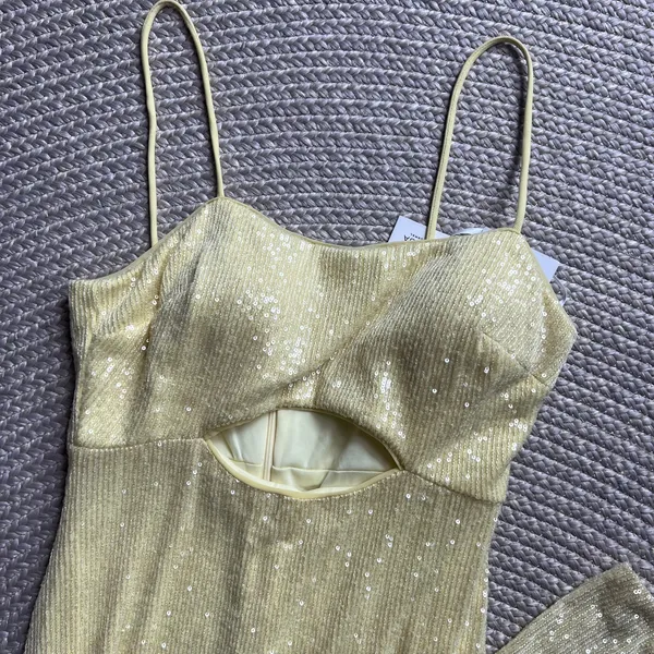 Aqua Yellow Sequin Gown Sz 8 - Image 4