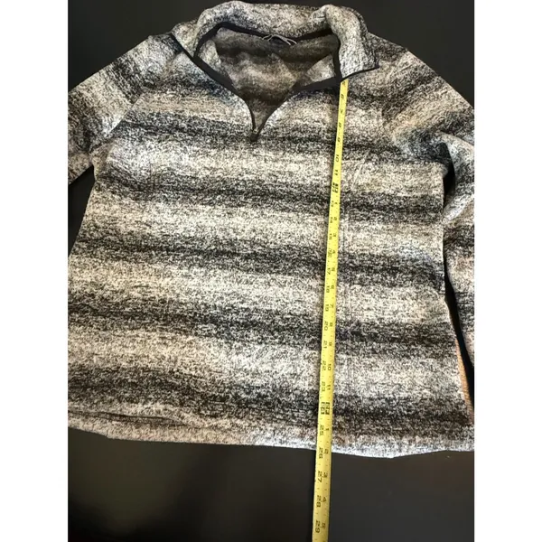 Lands End Womens XL‎ 18 Fleece Quarter Zip Pullover Grey Striped Space Dye Top - Image 2