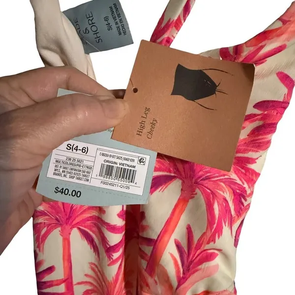 Shade & Shore Textured Palm Print High Leg Swimsuit Size Small - Image 7