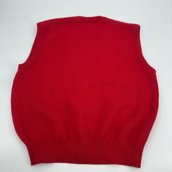 Vintage Koret Sweater Vest Women M Red Cotton Knit Argyle Tree House Cottagecore - Image 8