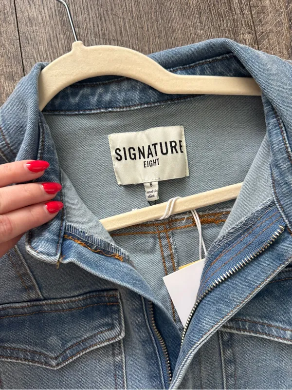 Signature 8 Light Blue Denim Jumpsuit Overalls - Women's Short Sleeve - Image 4