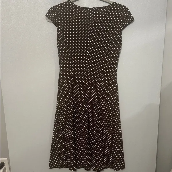 Anne Klein Women Dress Polka Dot Cap Sleeve Brown White Sheath Size 2 - Image 4