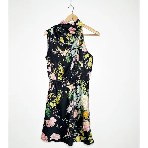 Petal + Pup Anabelle Halter Neck Black Floral Mini Dress Size Medium - Image 3