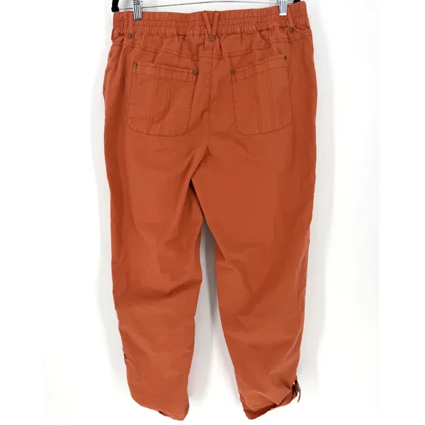 Soft Surroundings Cargo Pants L Burnt Orange Floral Embroidered Boho - Image 9