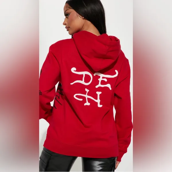 Ed Hardy Eagle & Skull Hoodie sweatshirt New York Red sz M women’s - Image 2