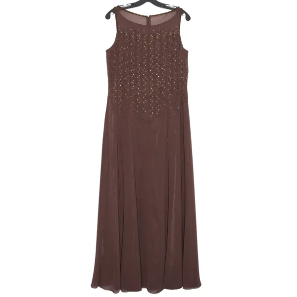 Vintage Dress 90s Prom Hoco Y2K Gown Beaded Modest Dark Romantic Brown Size 12 - Image 4