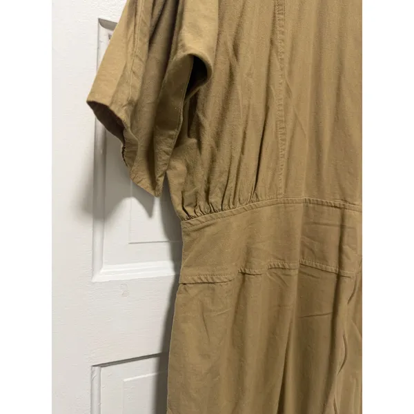 Vintage NEWS from California Asymmetrical Zip Midi Dress Tan Dolman Sleeve L - Image 8