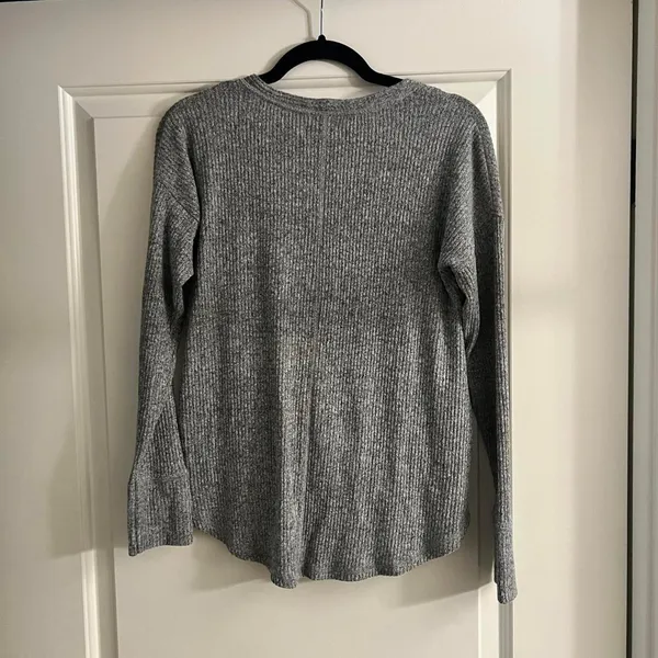 Abercrombie & Fitch Womens XS Heather Gray Ribbed V-Neck Tie Front Sweater - Image 3
