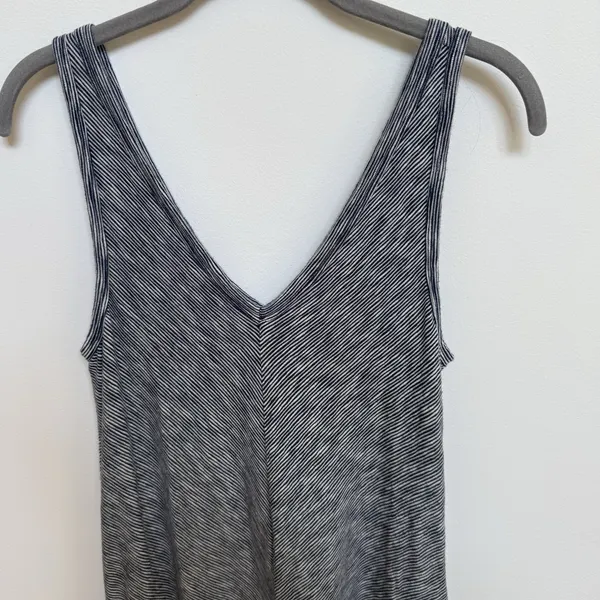 Lou & Grey Blue White Striped Maxi Dress‎ XS Cotton Knit A-Line V-Neck Pockets - Image 3