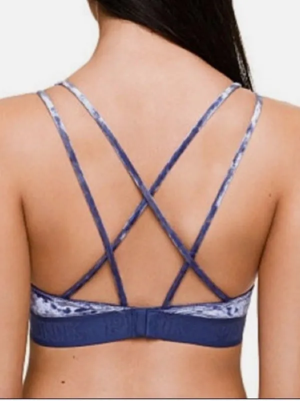 PINK Victoria’s Secret medium unlined blue crushed velvet triangle bralette - Image 2