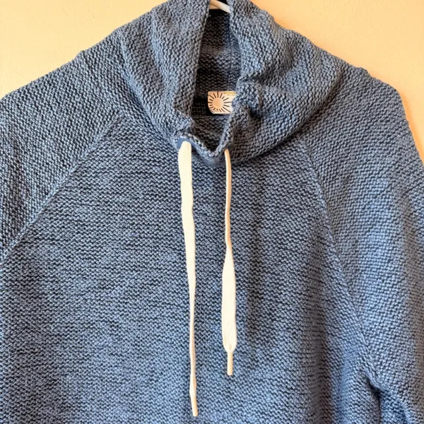 Aerie Women Cotton Blend Pullover Hoodie Medium Blue Funnel Neck Thumbholes - Image 4