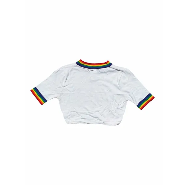 UNIF Rainbow Trim Cropped Tee Women’s Small White Embroidered Logo Y2K Festival - Image 9