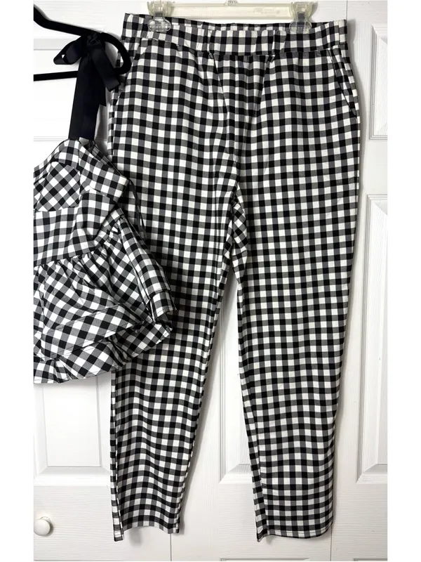 Shein Black White Gingham Check Peplum Top Pants Matching Set Size XL NWOT - Image 3