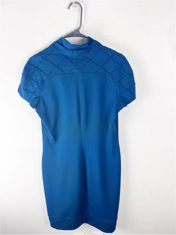 CACHE Blue Short Sleeves Cowl Neck Pintuck Pleats Dress Size 12 Office Career - Image 2