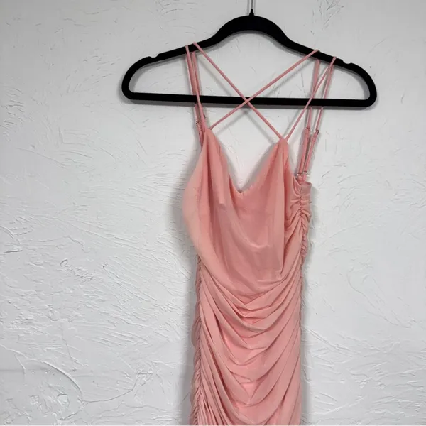 Lucy In The Sky Pink Strappy Ruched Bodycon Mini Dress Womens S Party Cocktail - Image 5
