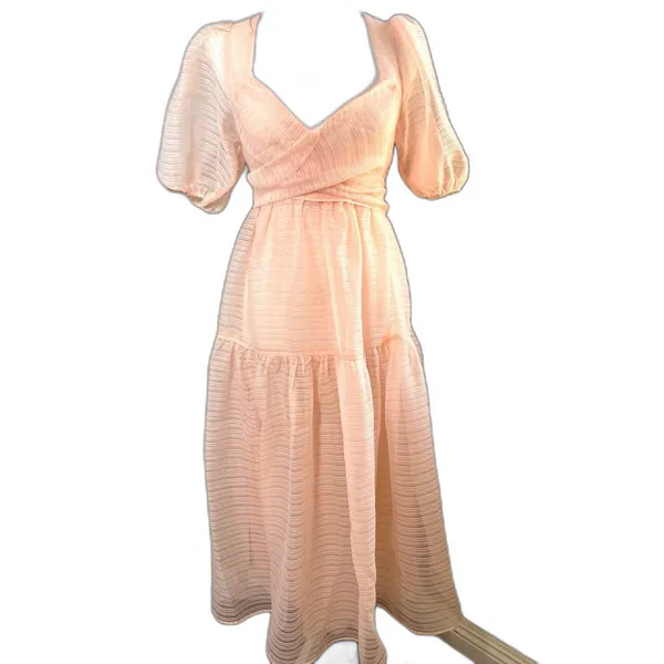 Free People Hailey Dress Size 4 Beautiful Baby Pink Wrap front Midi Dress - Image 5