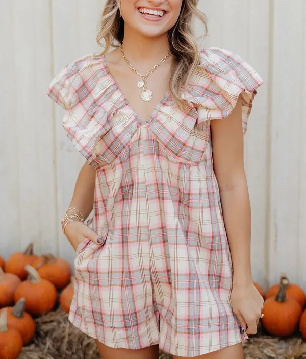 These Three Boutique Plaid Ruffle Romper - Image 2