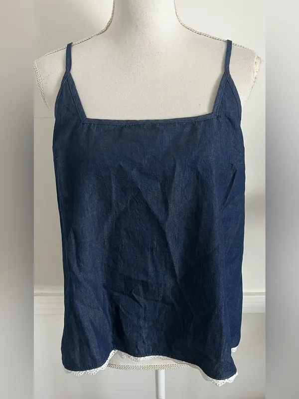 La Relaxed • Dark Denim Lace Trim Tank Top - Image 2