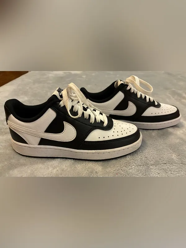 Women’s Nike Low-Top Sneakers - Black and White Leather Size 6 - Image 4