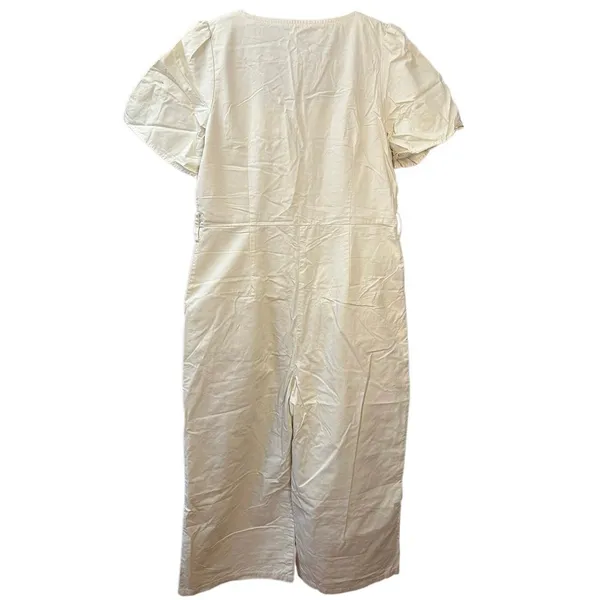 Mango Button‎ Up Belt Jumpsuit Cream Beige Size Medium Square Neck Feminine - Image 3