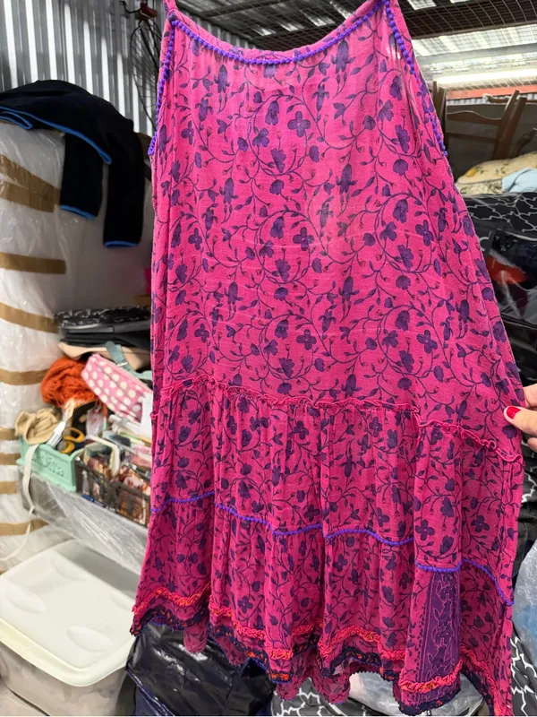 Poupette St. Barth Pink and Purple Floral Tiered Mini Dress - Image 4