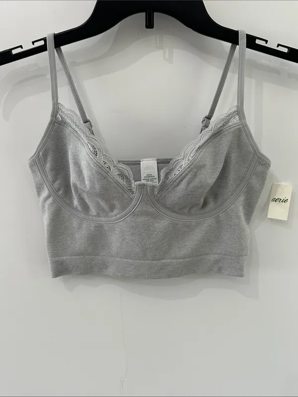 Aerie Superchill Seamless Corset Tank Top Longline Bra NEW Gray Size Small - Image 2