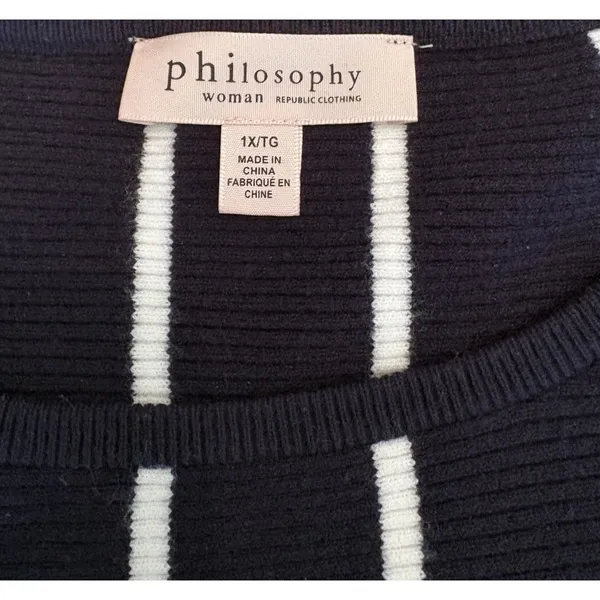 Philosophy Woman Sweater Navy/White Stripe Crewneck Dolman Sleeves Classic Sz.1X - Image 5