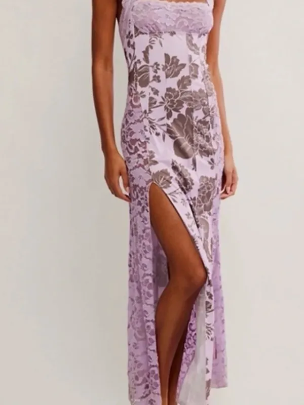 NWT Free People Love You Most Print Lace Halter Maxi Dress Large, LAVENDER COMBO - Image 5