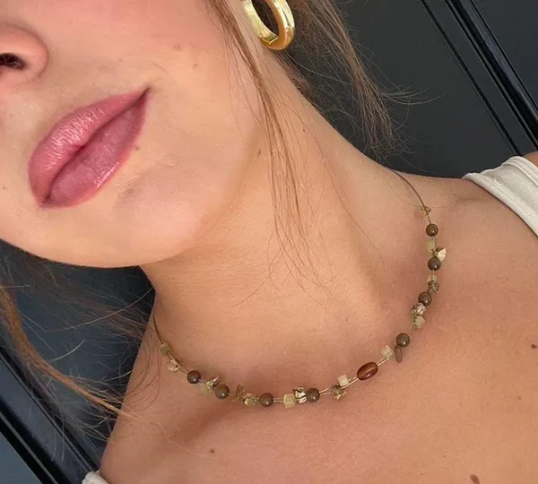 Brandy Melville Beautiful Lia Sophia metal stone beaded brown necklace - Image 2