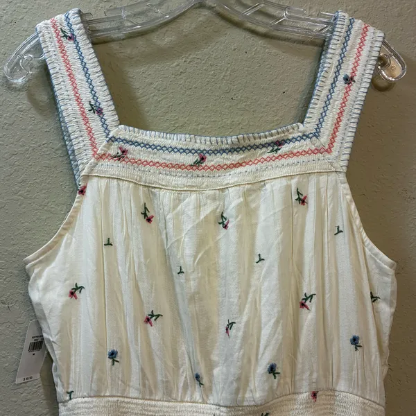 Old Navy Floral Embroidered Midi Dress Ivory Cottagecore Boho Tiered Sundress - Image 7