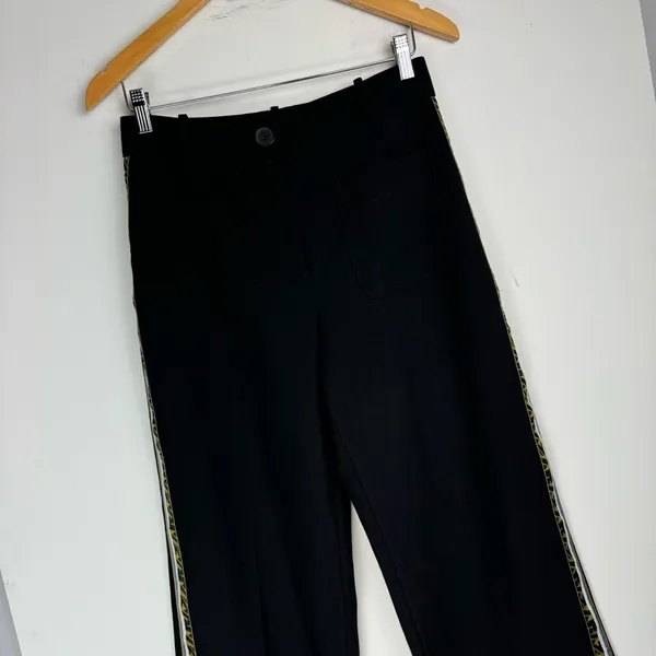 Zara Wide Leg Side Tape Stripe Pants Trouser Sz Medium Black - Image 6