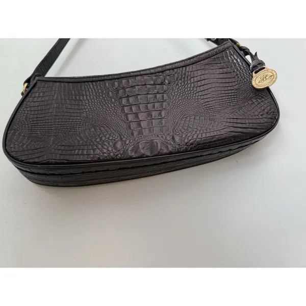Brahmin black Anytime‎ Mini Melborn Croc Leather Shoulder Bag Hobo Luxury - Image 4