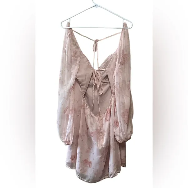 Lulu's Lovely Poise Light Pink Floral Tie Back Long Sleeve Mini Dress,Size XL - Image 7