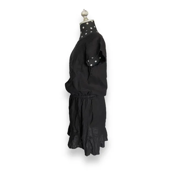 Joie Quora Black Linen Blouson Mini Dress‎ Womens Medium Cap Sleeve Ruffle Hem - Image 6
