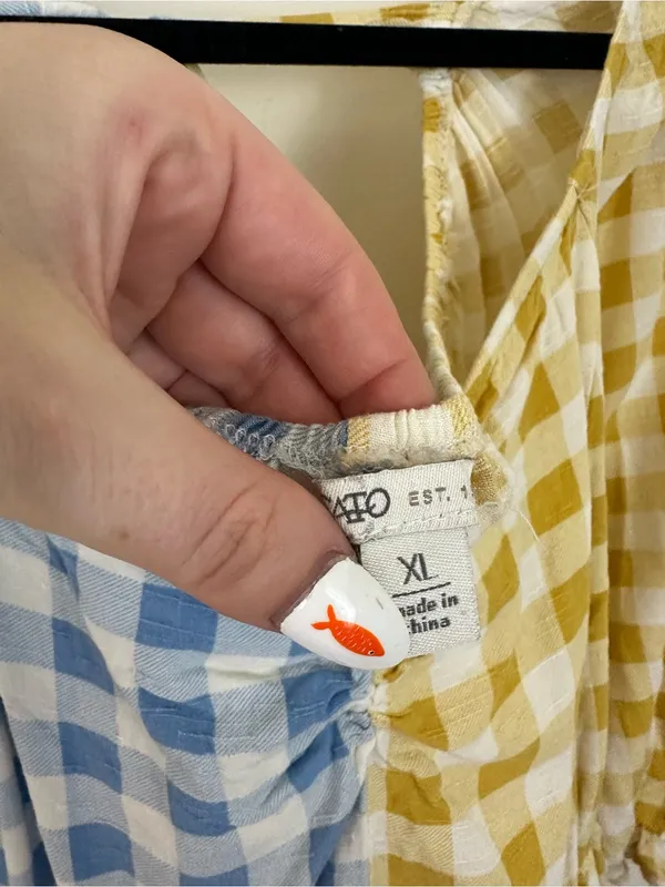 Cato Two-Tone Blue and Yellow Gingham Peplum Blouse Tie Back Size XL Women's - Image 5