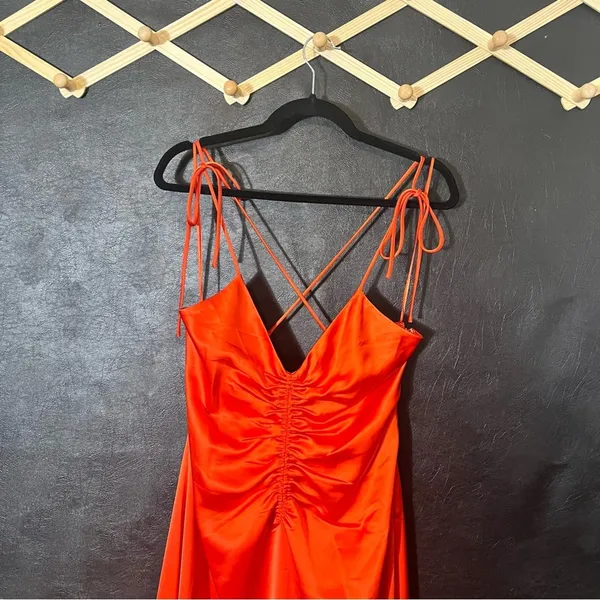 Jason‎ Wu Orange/Red Satin Feel Midi Dress Size Large - Image 3