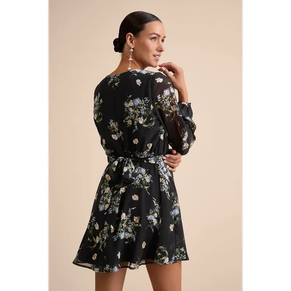 NWT Lulus Always Your Black Floral Print Long Sleeve Skater Dress Cruise Size M - Image 3