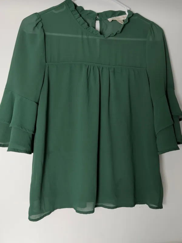 Ruffled Yoke Peasant Blouse in Forest Green - Image 4