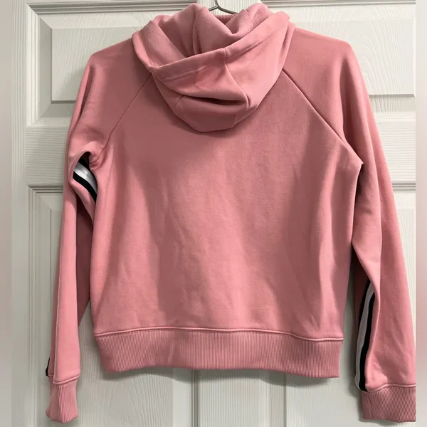 Nike Womens Pink with Racing Stripes Hooded Warm up Jacket - Size Small - VGUC - Image 2