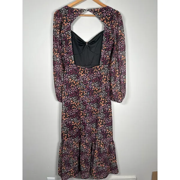 ASOS The Frolic Square Neck Midi Tea Dress With Mesh Sleeves Ditsy Floral Size 6 - Image 8