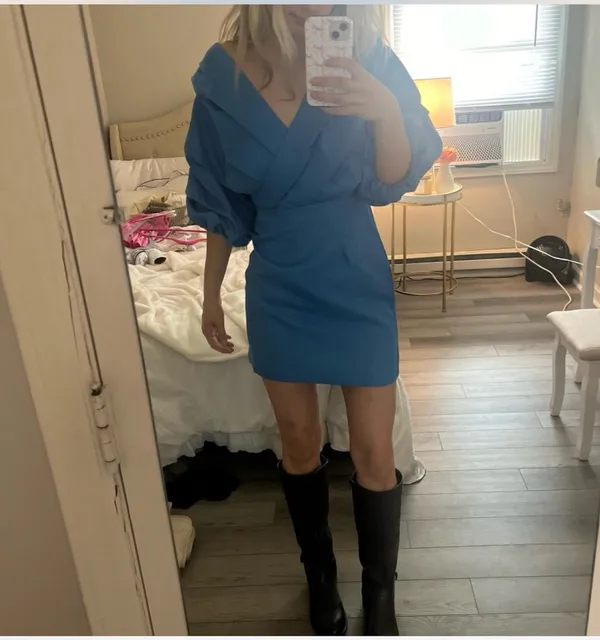 Showpo Blue Puff Sleeve Wrap Mini Dress – Size US 2 - Image 5