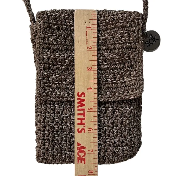 Vintage 90’s The SAK Crochet Bag Y2K Crossbody Shoulder Purse Brown Zip 5.5x7.5 - Image 9