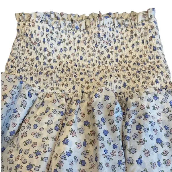 Princess Polly Floral Smocked Mini Skirt Ruffle Casual Summer Cream Blue Size 2 - Image 5