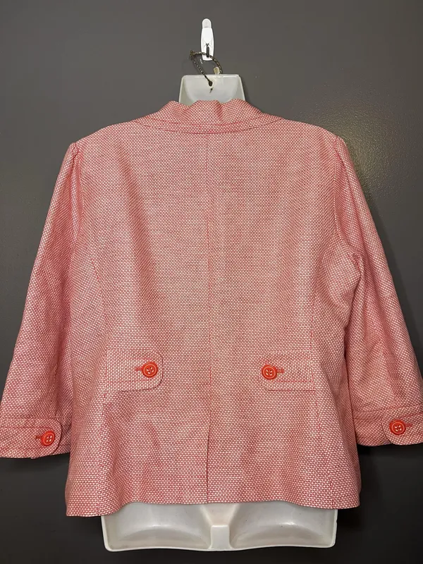 Halogen Blazer Womens XL Pink Linen Blend Tweed 3/4 Sleeve Button Jacket Pockets - Image 5
